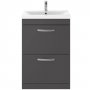 Nuie Athena Floor Standing 2-Drawer Vanity Unit with Basin-2 600mm Wide - Gloss Grey