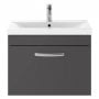 Nuie Athena Wall Hung 1-Drawer Vanity Unit with Basin-1 600mm Wide - Gloss Grey