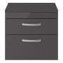 Nuie Athena Wall Hung 2-Drawer Vanity Unit and Worktop 600mm Wide - Gloss Grey