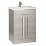 Prestige Purity 2-Door Floor Standing Vanity Unit with Mid Depth Ceramic Basin 600mm Wide - Silver Oak