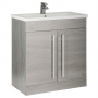 Prestige Purity 2-Door Floor Standing Vanity Unit with Mid Depth Ceramic Basin 800mm Wide - Silver Oak