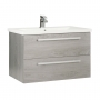 Prestige Purity 2-Drawer Wall Hung Vanity Unit with Mid Depth Ceramic Basin 800mm Wide - Silver Oak