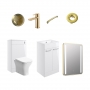 Signature Aalborg Furniture Bathroom Suite with Floor Standing Vanity Unit 510mm Wide - Gloss White/Brushed Brass