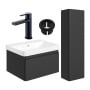 Signature Celeste Bathroom Suite with Wall Hung Vanity Unit and Tall Unit 600mm Wide - Matt Black/Black