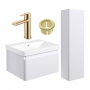 Signature Celeste Bathroom Suite with Wall Hung Vanity Unit and Tall Unit 600mm Wide - Matt White/Brushed Brass