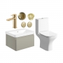 Signature Celeste Bathroom Suite with Wall Hung Vanity Unit 600mm Wide - Matt Latte/Brushed Brass