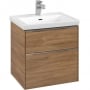 Villeroy & Boch Subway 3.0 Wall Hung 2-Drawer Vanity Unit with Basin 600mm Wide - Oak Kansas with Glossy Aluminium Handle