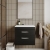 Nuie Athena Wall Hung 2-Drawer Vanity Unit with Sparkling White Worktop 600mm Wide - Charcoal Black